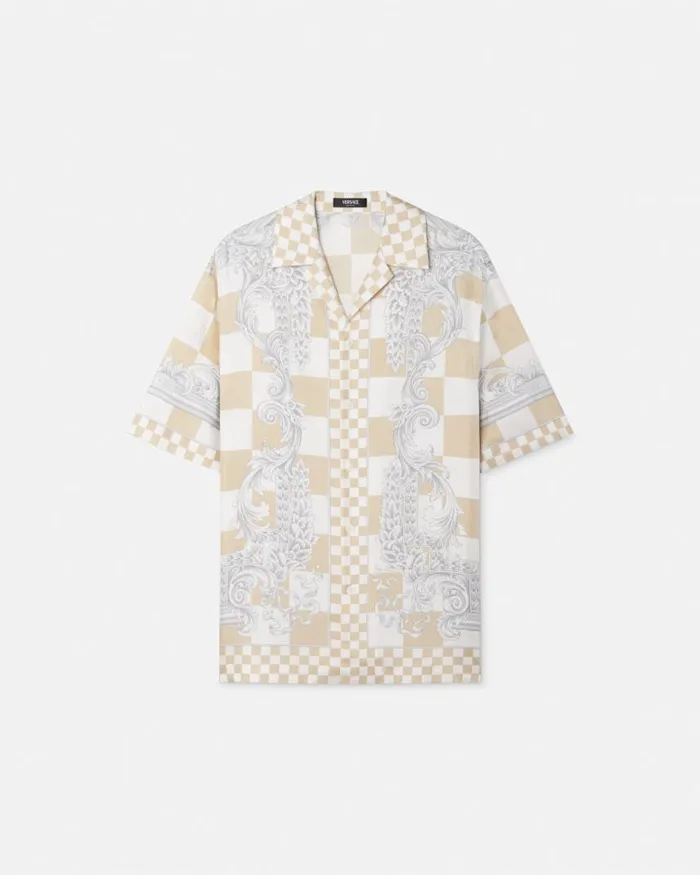 Versace Medusa Contrasto Silk Shirt Beigeprint Men Shirts