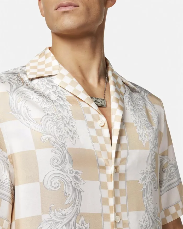 Versace Medusa Contrasto Silk Shirt Beigeprint Men Shirts Versace Medusa Contrasto Silk Shirt Beigeprint Men Shirts