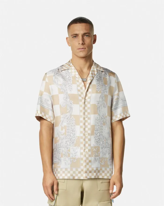 Versace Medusa Contrasto Silk Shirt Beigeprint Men Shirts Versace Medusa Contrasto Silk Shirt Beigeprint Men Shirts