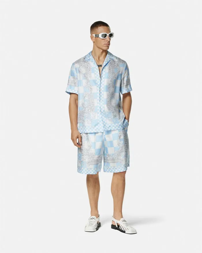 Versace Medusa Contrasto Silk Shirt Blueprint Men Shirts Versace Medusa Contrasto Silk Shirt Blueprint Men Shirts