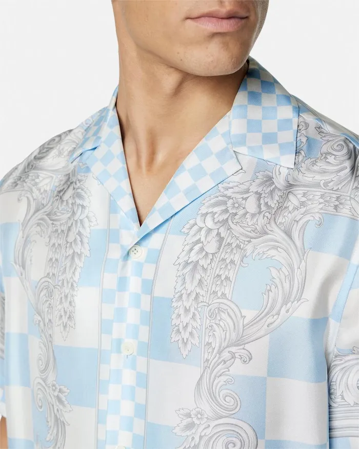 Versace Medusa Contrasto Silk Shirt Blueprint Men Shirts Versace Medusa Contrasto Silk Shirt Blueprint Men Shirts