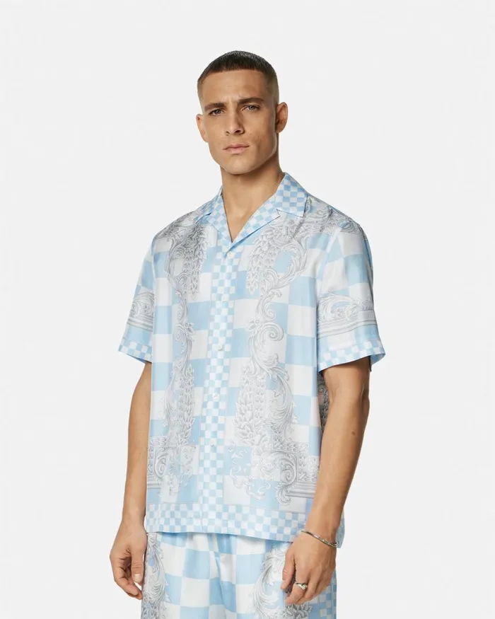 Versace Medusa Contrasto Silk Shirt Blueprint Men Shirts Versace Medusa Contrasto Silk Shirt Blueprint Men Shirts