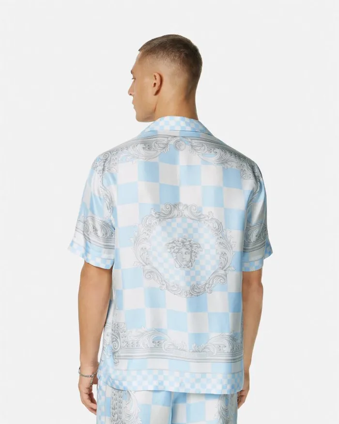 Versace Medusa Contrasto Silk Shirt Blueprint Men Shirts Versace Medusa Contrasto Silk Shirt Blueprint Men Shirts