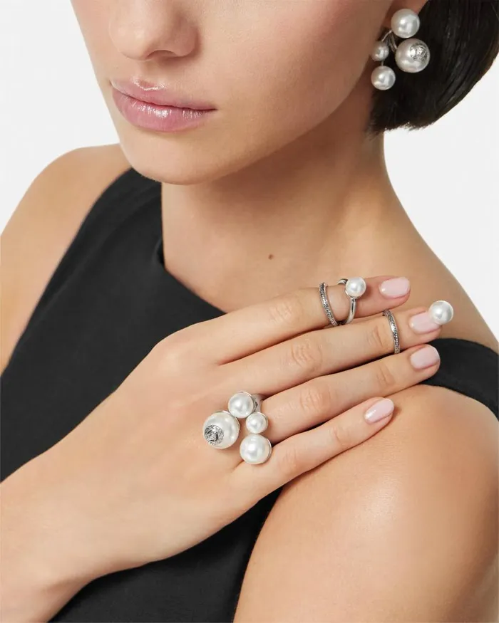 Versace Medusa Pearl Ring Silver Women Rings Versace Medusa Pearl Ring Silver Women Rings