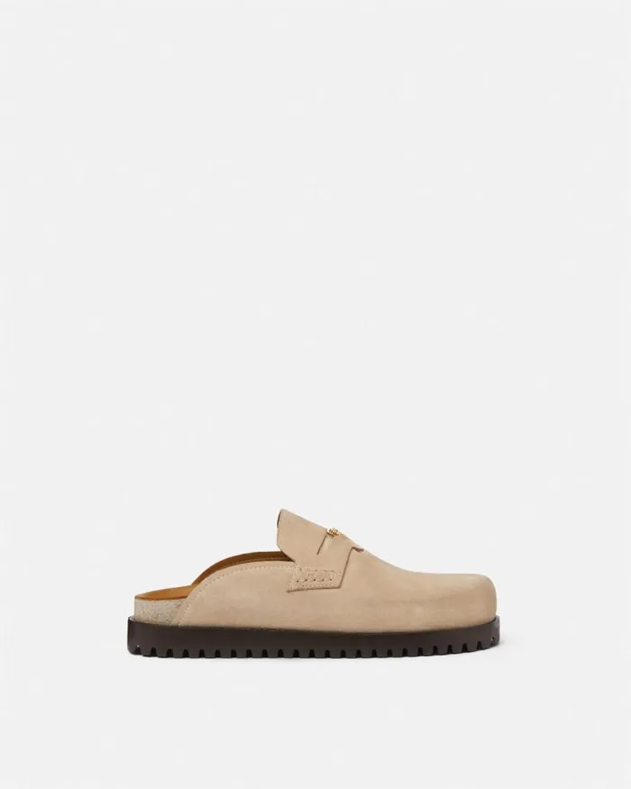 Versace Suede Medusa Mules Beige Men Loafers and Slippers