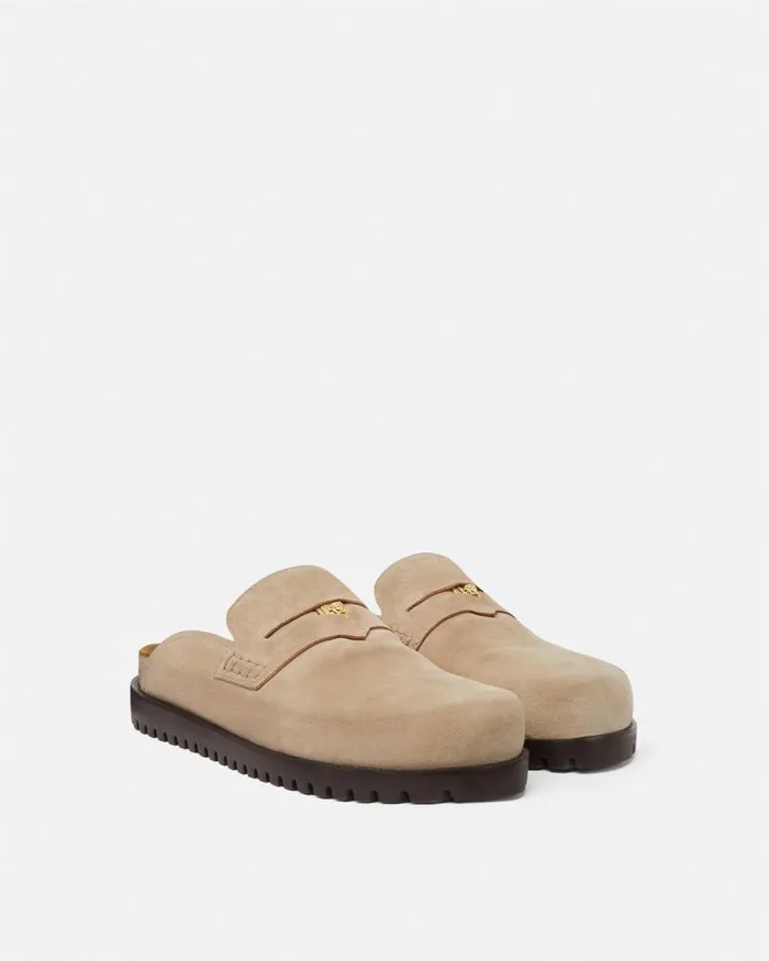 Versace Suede Medusa Mules Beige Men Loafers and Slippers Versace Suede Medusa Mules Beige Men Loafers and Slippers