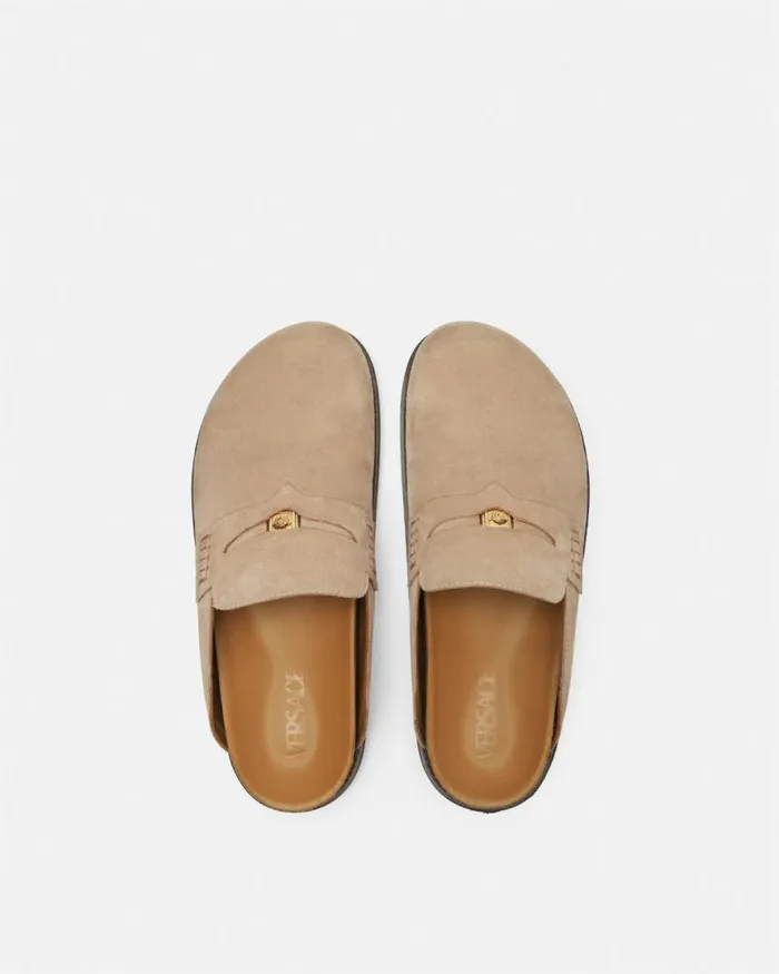 Versace Suede Medusa Mules Beige Men Loafers and Slippers Versace Suede Medusa Mules Beige Men Loafers and Slippers
