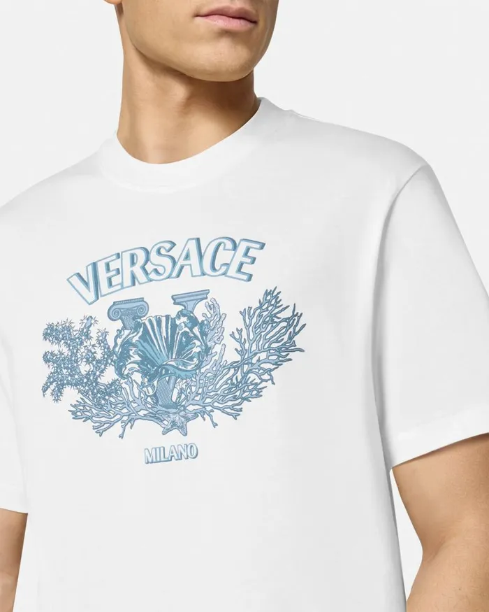 Versace University Coral TShirt Whiteprint Men TShirts and Polos Versace University Coral TShirt Whiteprint Men TShirts and Polos