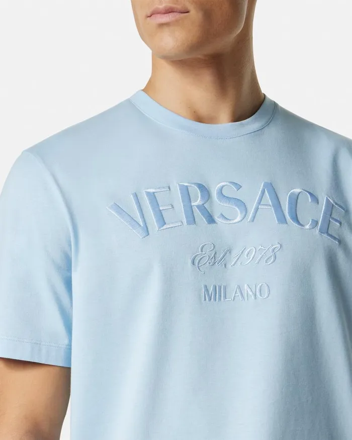 Versace Versace Milano Stamp TShirt Light Blue Men TShirts and Polos Versace Versace Milano Stamp TShirt Light Blue Men TShirts and Polos