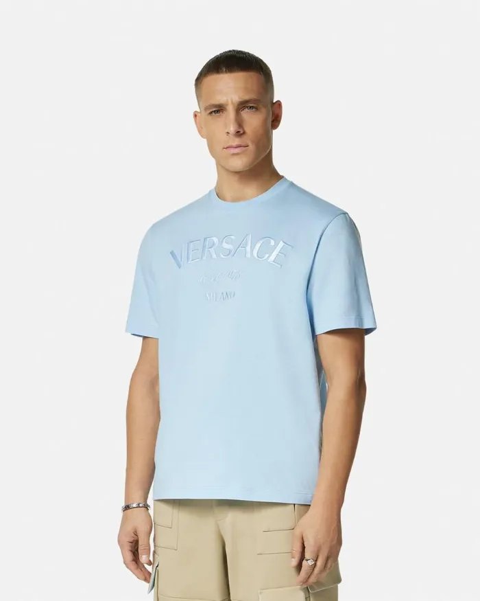 Versace Versace Milano Stamp TShirt Light Blue Men TShirts and Polos Versace Versace Milano Stamp TShirt Light Blue Men TShirts and Polos