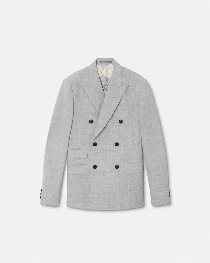 Versace WoolBlend DoubleBreasted Blazer Gray Men Blazers and Suits