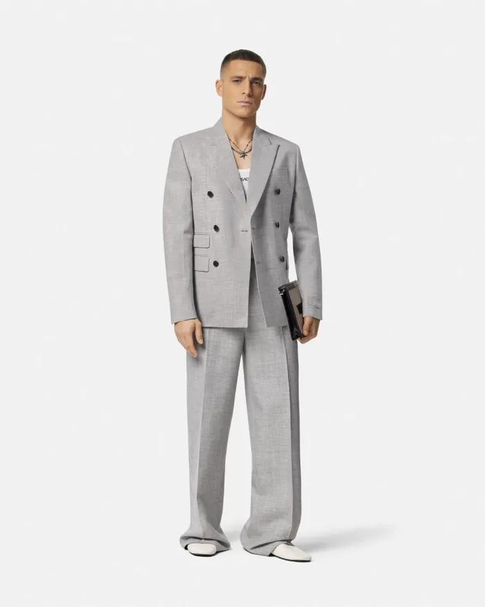 Versace WoolBlend DoubleBreasted Blazer Gray Men Blazers and Suits