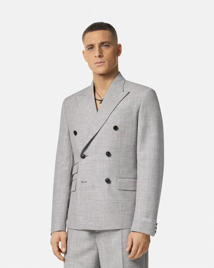 Versace WoolBlend DoubleBreasted Blazer Gray Men Blazers and Suits