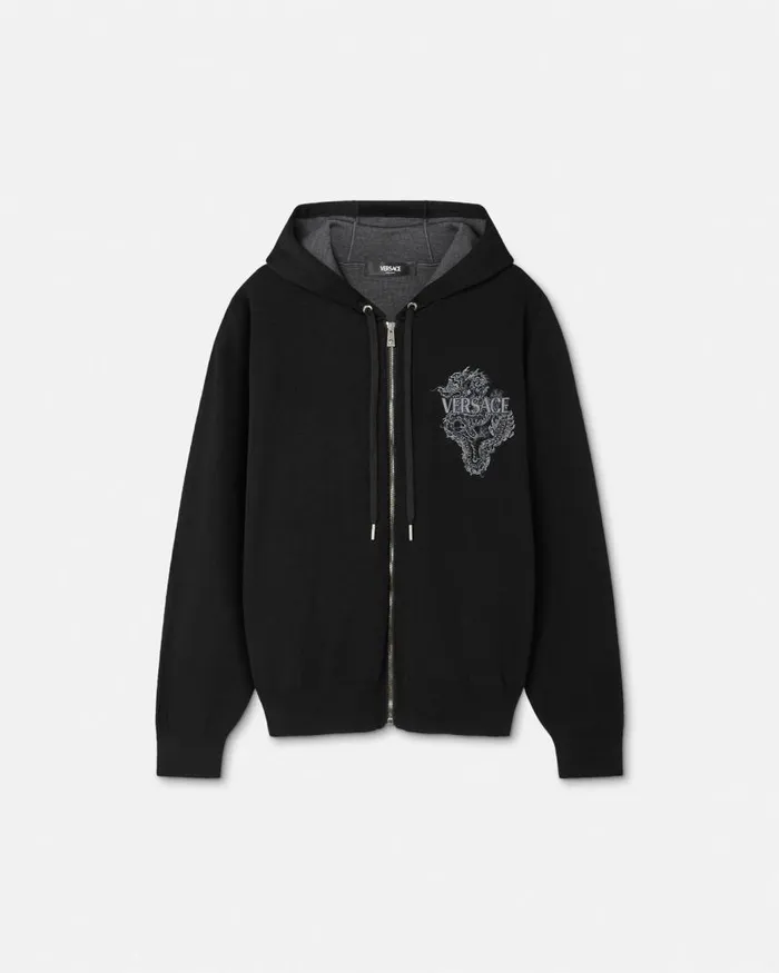 Versace Year Of The Dragon Knit Zip Hoodie Black Men Knitwear