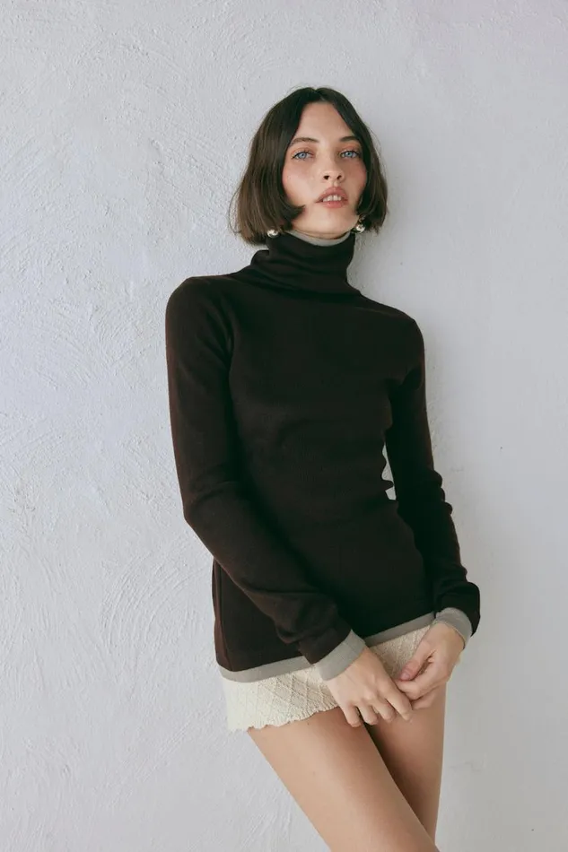 VRG GRL Long Sleeve Bea Knit Skivvy Chocolate 8211 Women