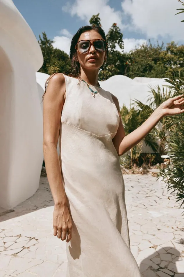 VRG GRL MidiMaxi Dresses Art Of Bloom Linen Bias Cut Maxi Dress Cream 8211 Women