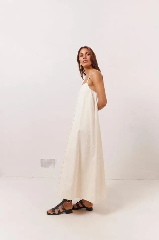 VRG GRL MidiMaxi Dresses Ruth Denim Midi Dress Cream 8211 Women VRG GRL MidiMaxi Dresses Ruth Denim Midi Dress Cream 8211 Women