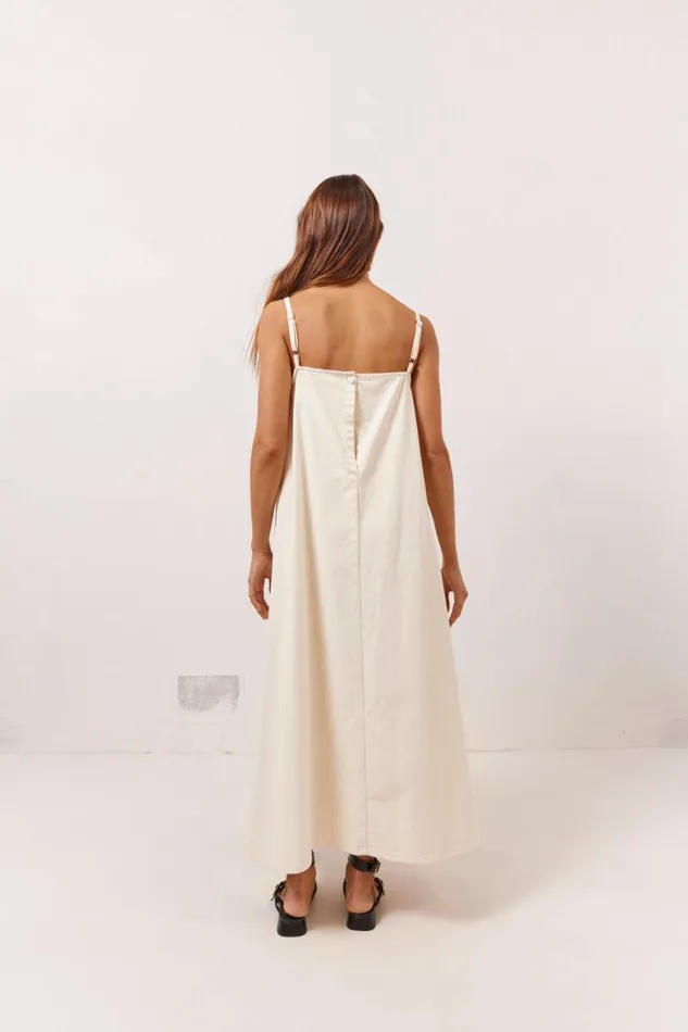 VRG GRL MidiMaxi Dresses Ruth Denim Midi Dress Cream 8211 Women VRG GRL MidiMaxi Dresses Ruth Denim Midi Dress Cream 8211 Women
