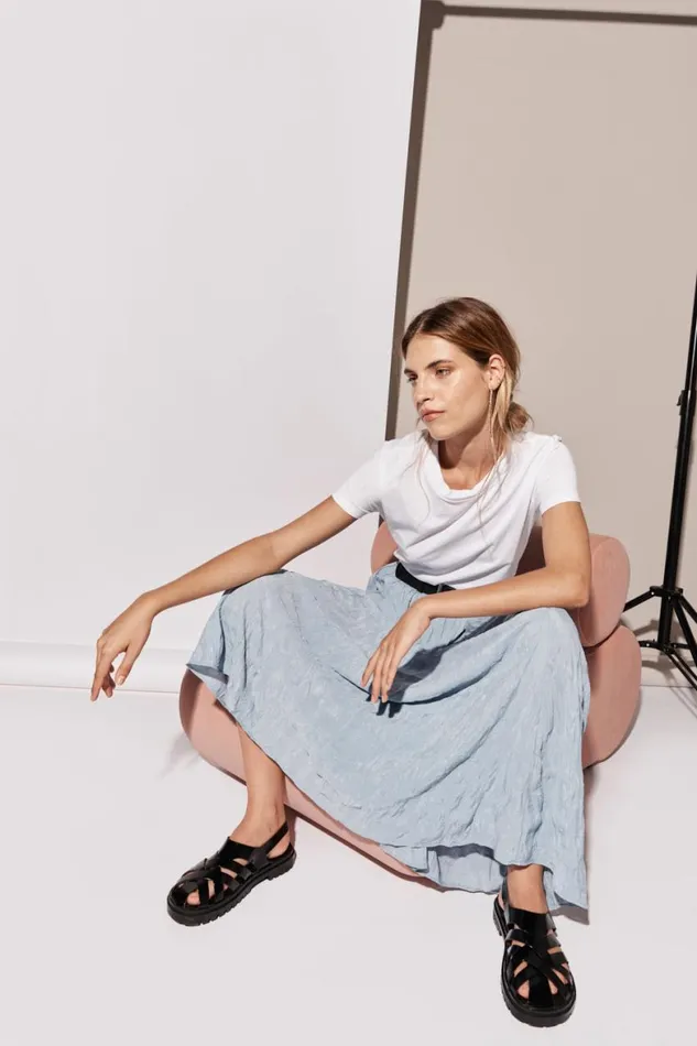VRG GRL Skirts Solara Midi Skirt Sky 8211 Women VRG GRL Skirts Solara Midi Skirt Sky 8211 Women