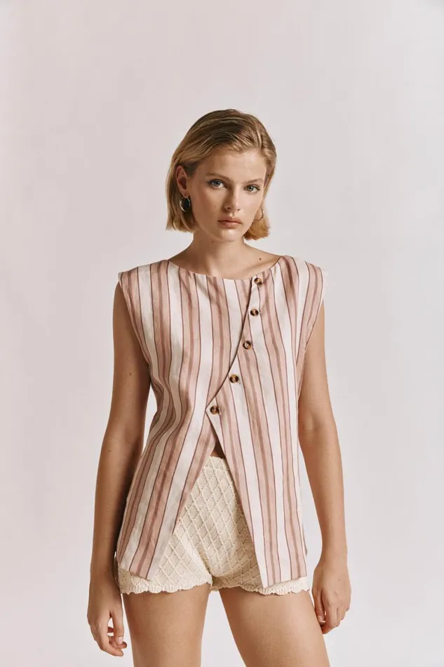 VRG GRL Sleeveless Aria Vest Pink Stripe 8211 Women