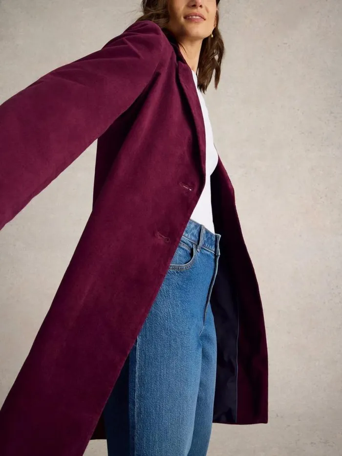 White Stuff Coats and Jackets Women Kamila Velvet Coat Dk Plum