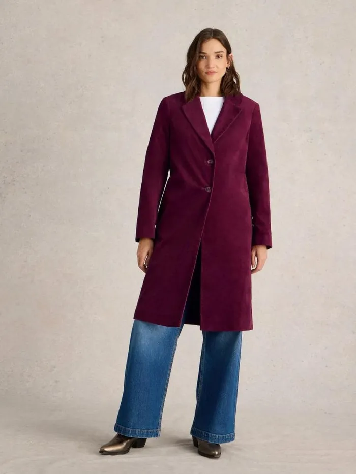White Stuff Coats and Jackets Women Kamila Velvet Coat Dk Plum White Stuff Coats and Jackets Women Kamila Velvet Coat Dk Plum