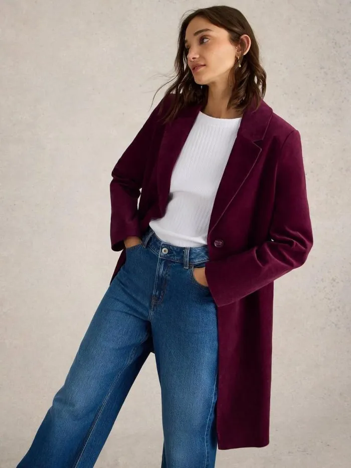 White Stuff Coats and Jackets Women Kamila Velvet Coat Dk Plum White Stuff Coats and Jackets Women Kamila Velvet Coat Dk Plum