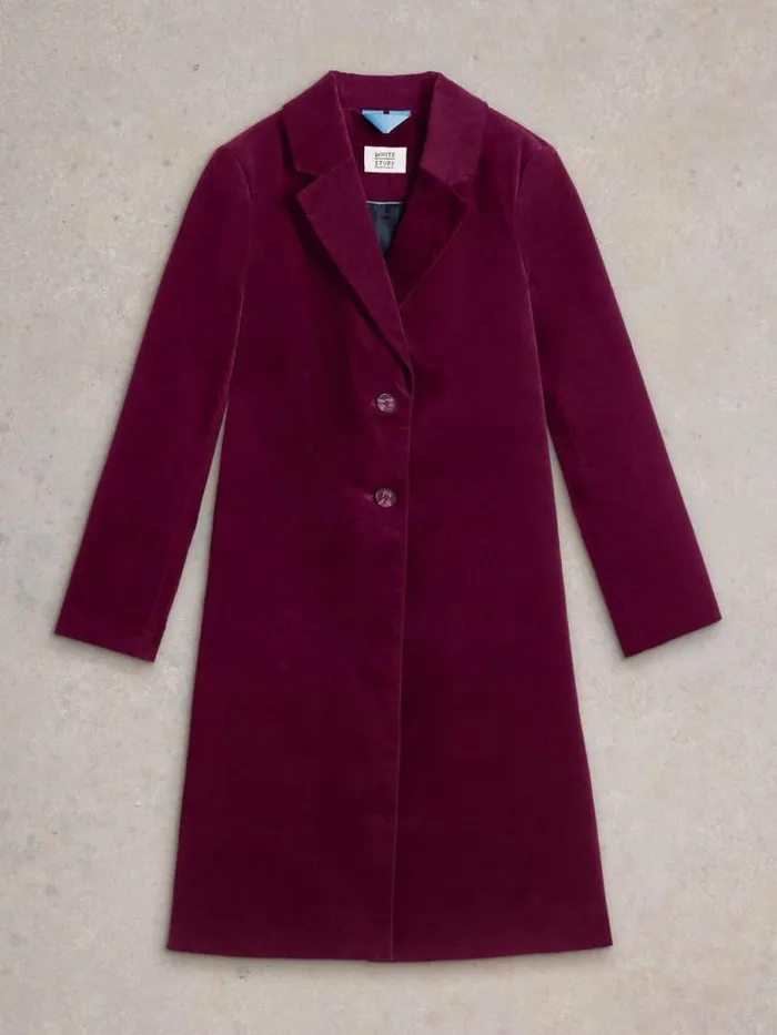 White Stuff Coats and Jackets Women Kamila Velvet Coat Dk Plum White Stuff Coats and Jackets Women Kamila Velvet Coat Dk Plum
