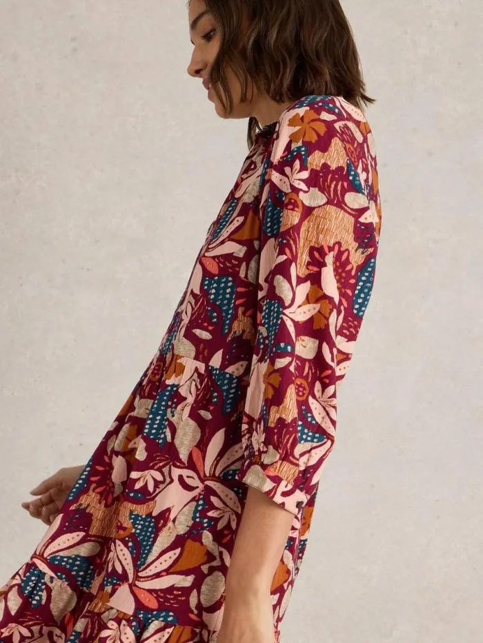 White Stuff Dresses Women Virginia Tiered Shirt Dress Plum Purple Print White Stuff Dresses Women Virginia Tiered Shirt Dress Plum Purple Print