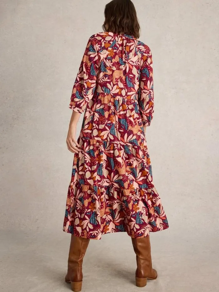 White Stuff Dresses Women Virginia Tiered Shirt Dress Plum Purple Print White Stuff Dresses Women Virginia Tiered Shirt Dress Plum Purple Print