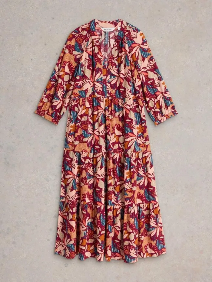 White Stuff Dresses Women Virginia Tiered Shirt Dress Plum Purple Print White Stuff Dresses Women Virginia Tiered Shirt Dress Plum Purple Print