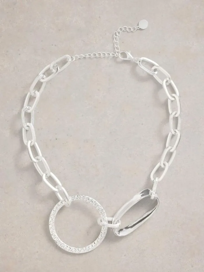 White Stuff Jewellery Women Statement Hammered Necklace Silver Tone Metallic