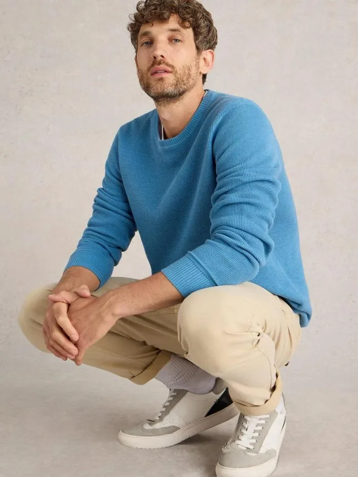 White Stuff Knitwear Men Attadale Crew Neck Jumper Light Blue