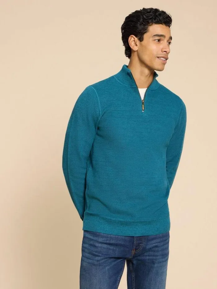 White Stuff Knitwear Men Attadale Funnel Neck Jumper Mid Teal