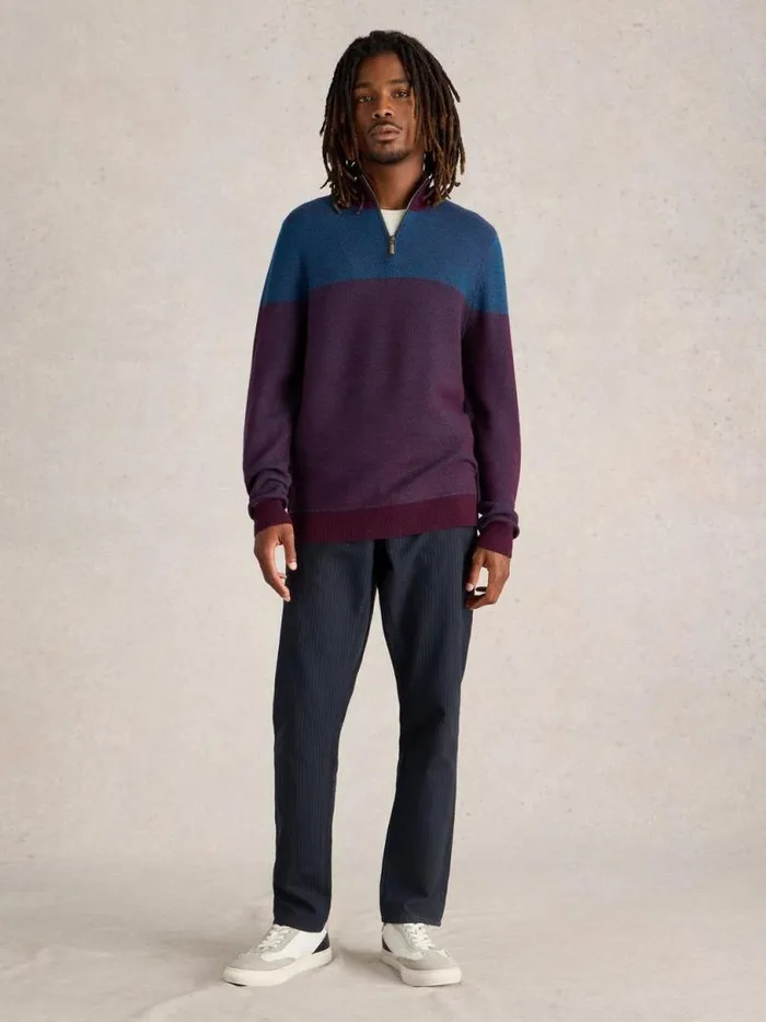 White Stuff Knitwear Men Newport Merino Wool Jacquard Funnel Plum Multi