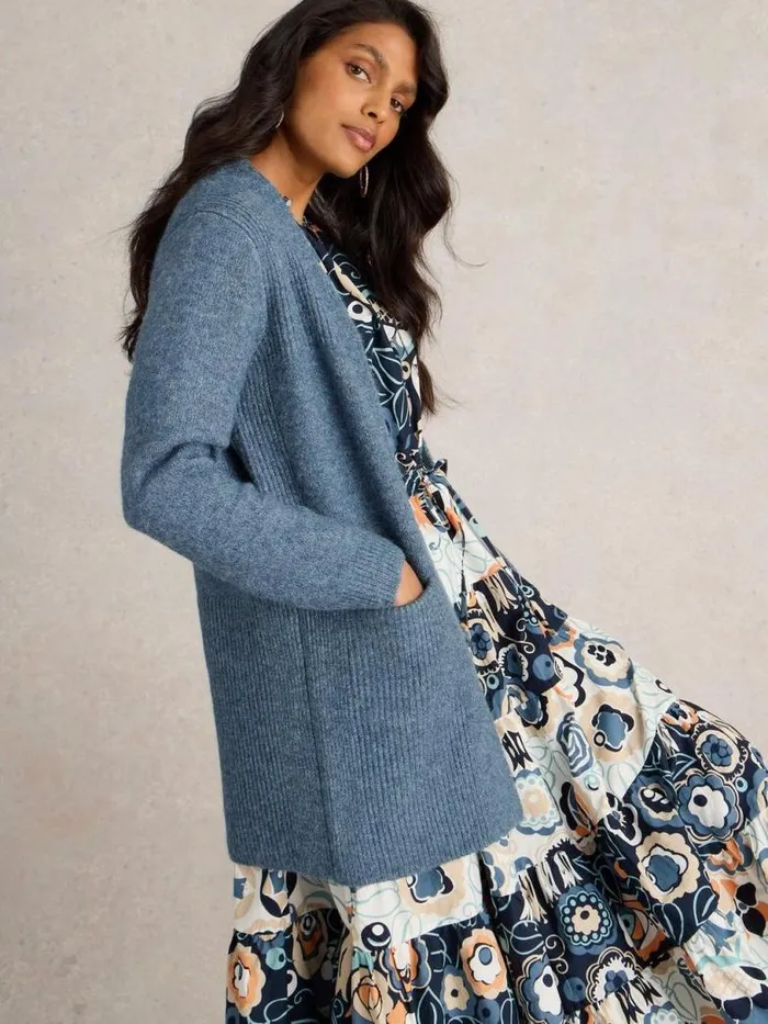 White Stuff Knitwear Women ERIN LONGLINE CARDI Mid Blue White Stuff Knitwear Women ERIN LONGLINE CARDI Mid Blue
