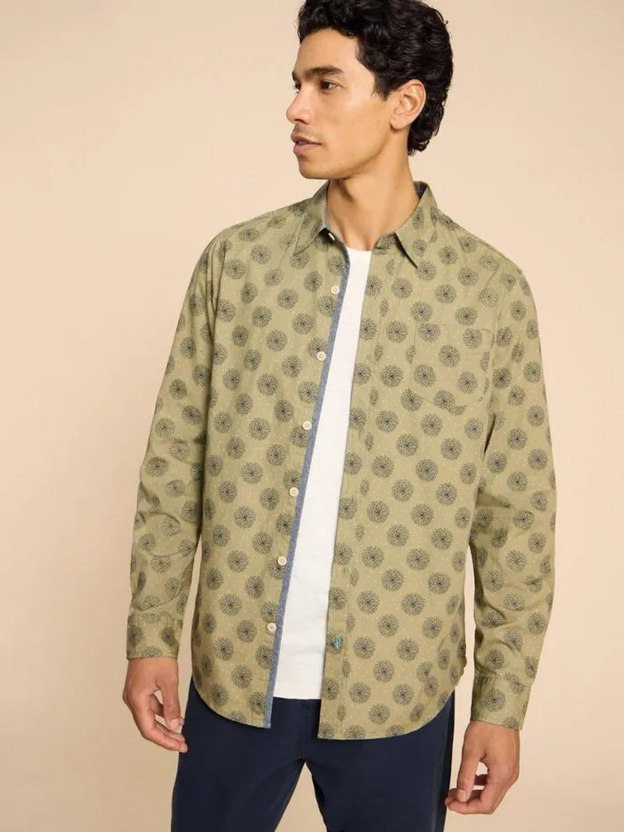 White Stuff Shirts Men Daisy Floral Printed Shirt Green Print White Stuff Shirts Men Daisy Floral Printed Shirt Green Print