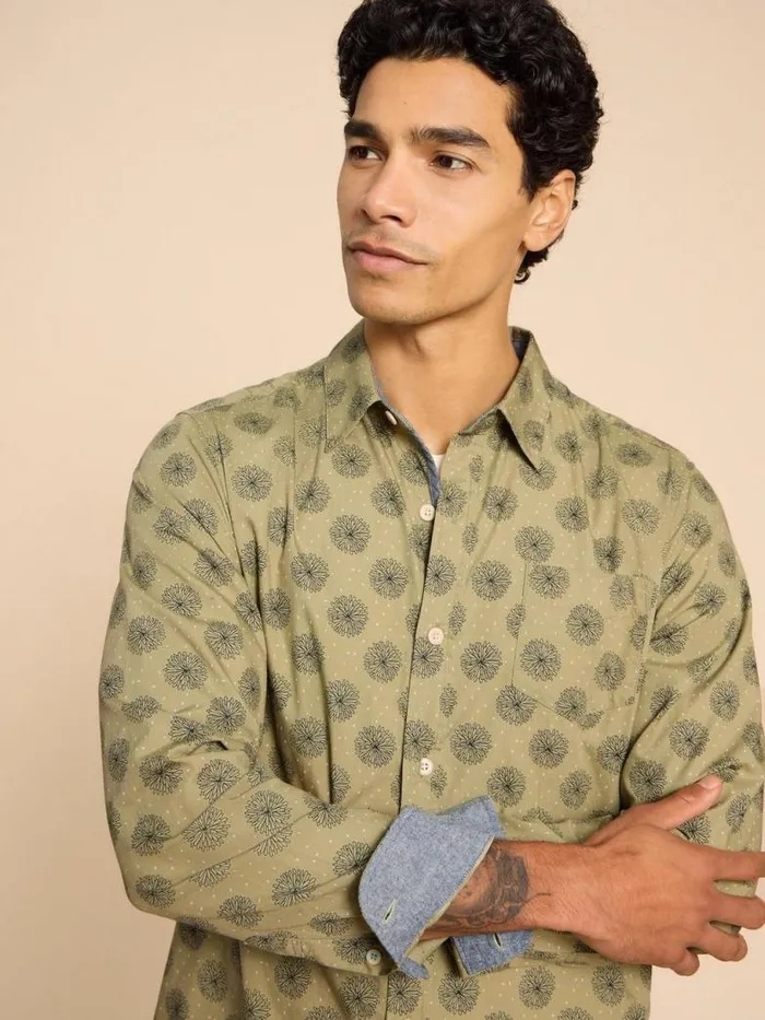 White Stuff Shirts Men Daisy Floral Printed Shirt Green Print White Stuff Shirts Men Daisy Floral Printed Shirt Green Print