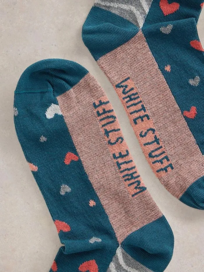 White Stuff Socks Women Heart Hotch Potch Knitted Sock Teal Multi White Stuff Socks Women Heart Hotch Potch Knitted Sock Teal Multi
