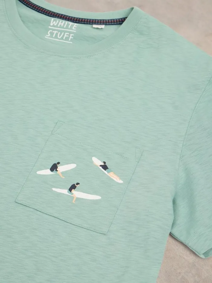 White Stuff TShirts Men Shark Pocket Graphic Tee Mint Green White Stuff TShirts Men Shark Pocket Graphic Tee Mint Green