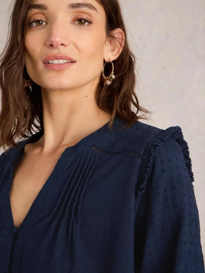 White Stuff Tops and TShirts Women BLOSSOM BUTTON NECK BOHO TOP French Navy