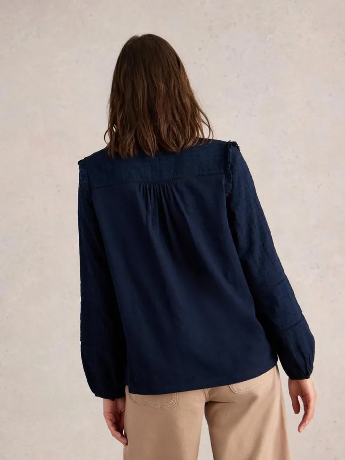 White Stuff Tops and TShirts Women BLOSSOM BUTTON NECK BOHO TOP French Navy