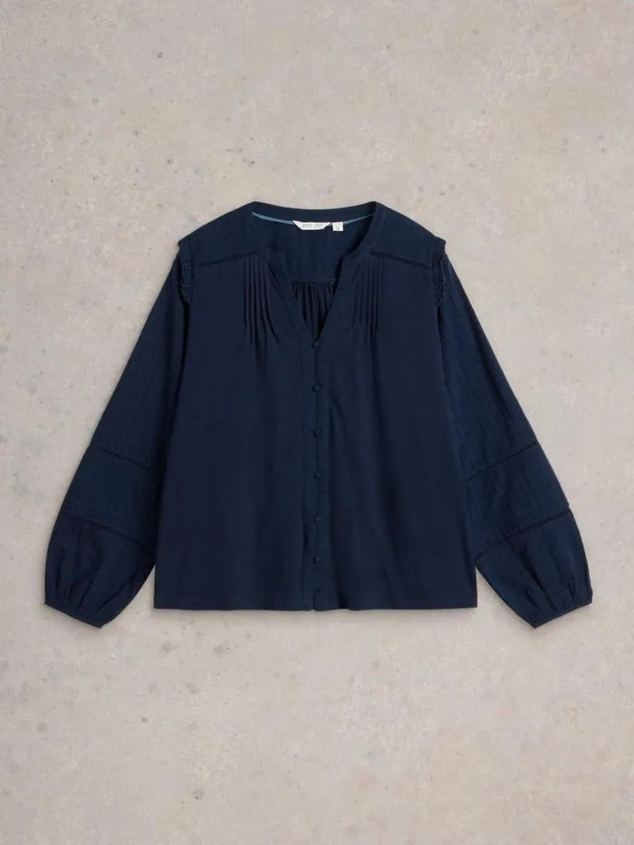 White Stuff Tops and TShirts Women BLOSSOM BUTTON NECK BOHO TOP French Navy