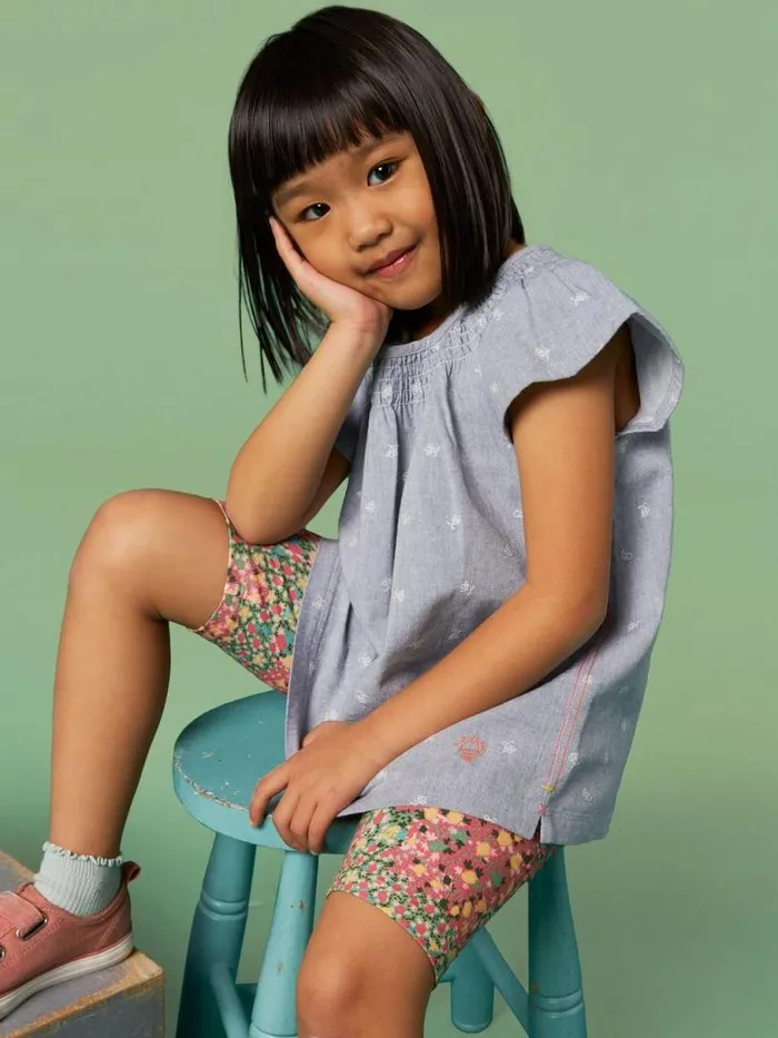 White Stuff Tops Kids Chambray Frill Top Chambray Blue