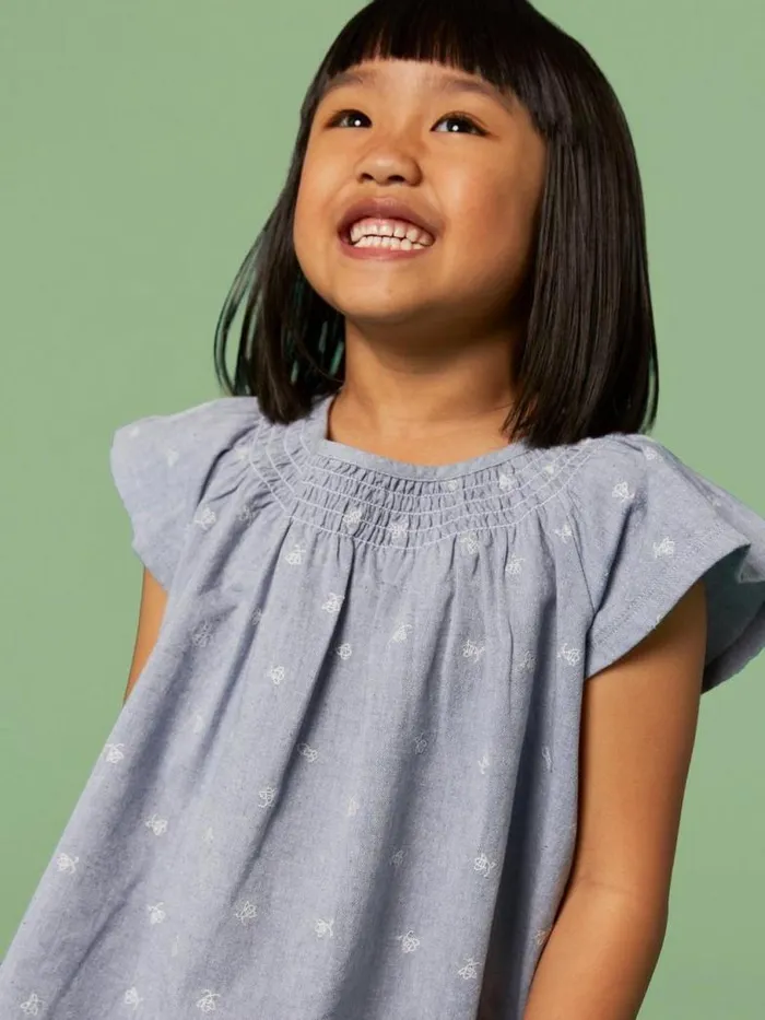 White Stuff Tops Kids Chambray Frill Top Chambray Blue White Stuff Tops Kids Chambray Frill Top Chambray Blue