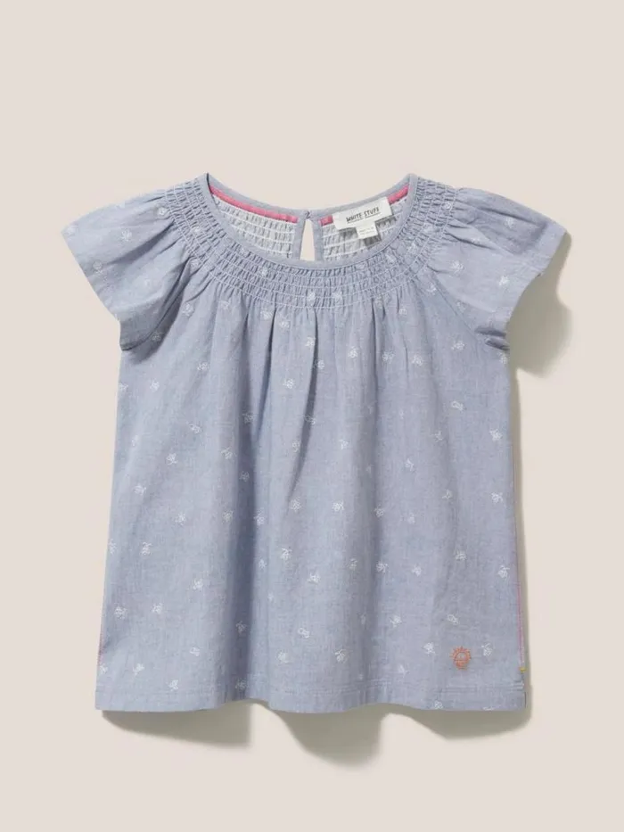 White Stuff Tops Kids Chambray Frill Top Chambray Blue White Stuff Tops Kids Chambray Frill Top Chambray Blue