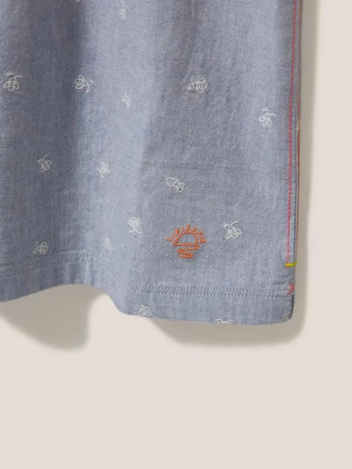 White Stuff Tops Kids Chambray Frill Top Chambray Blue White Stuff Tops Kids Chambray Frill Top Chambray Blue