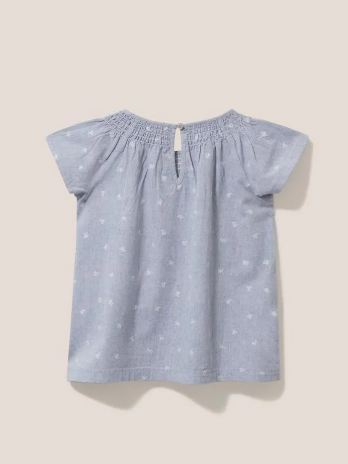 White Stuff Tops Kids Chambray Frill Top Chambray Blue White Stuff Tops Kids Chambray Frill Top Chambray Blue