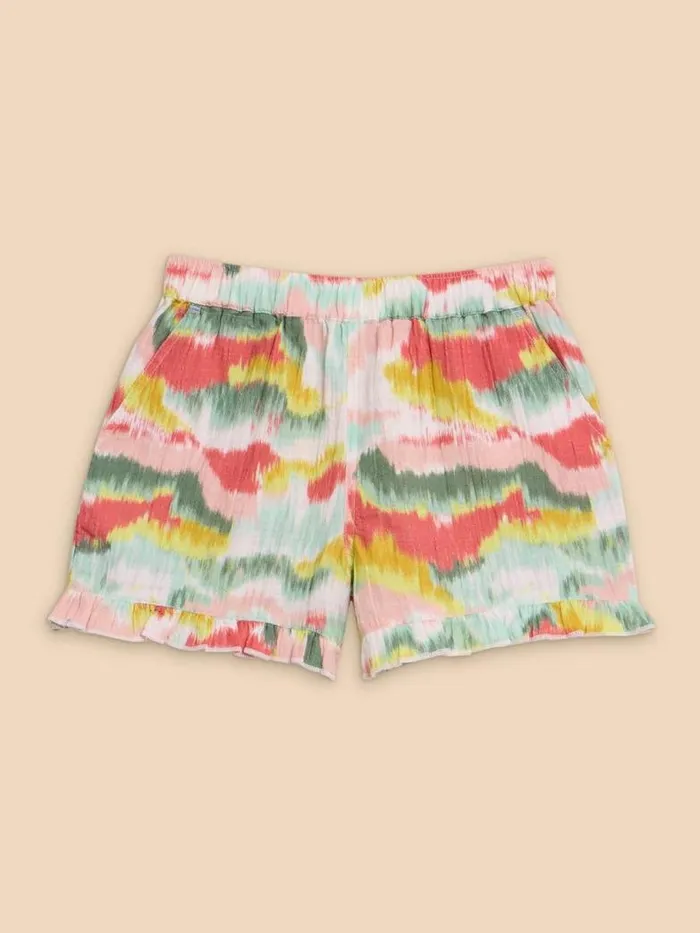 White Stuff Trousers and Shorts Kids Tie Dye Printed Frill Short Pink Multi