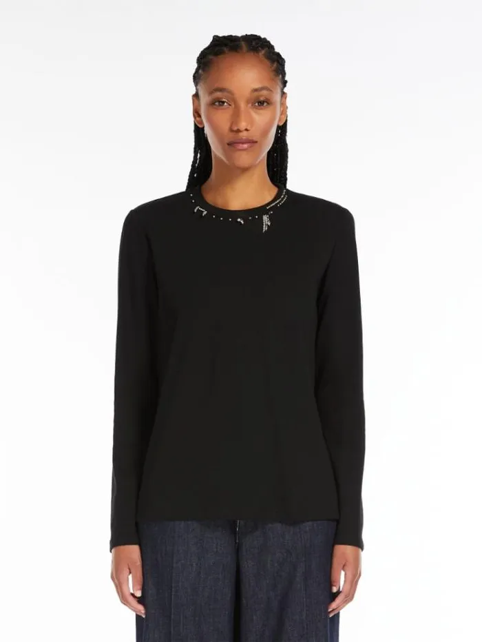 Woman Beaded Jersey Tshirt Black Maxmara Tshirts